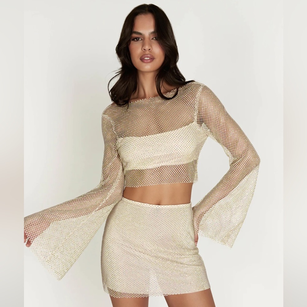 Meshki Hilton Diamante Mesh Mini Skirt